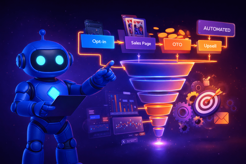 AI agent automating marketing funnels and website monetization using OmniSitesAI